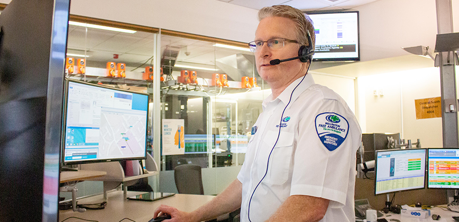 Nick on a call in our Wellington Clinical Communication Centre