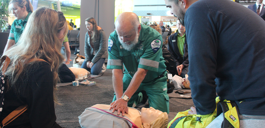 Dr Andy Swain showing how to do CPR at Restart A Heart Day 2018