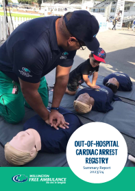 The front cover of the Out-of-Hospital Cardiac Arrest Registry showing a man performing CPR on a manikin